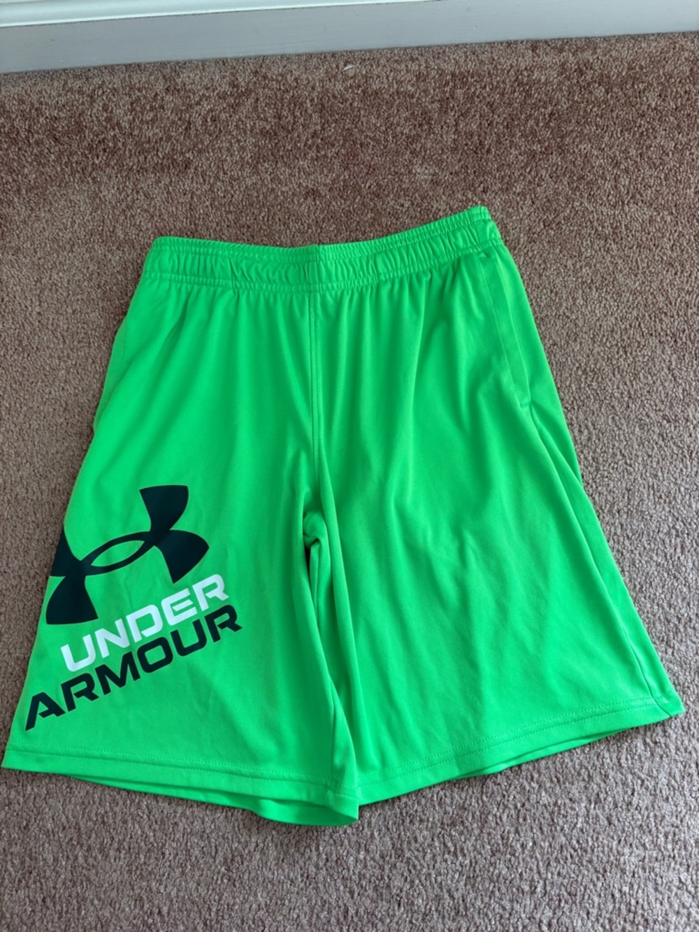 Under Armour Boys Neon Green Athletic Shorts - Large